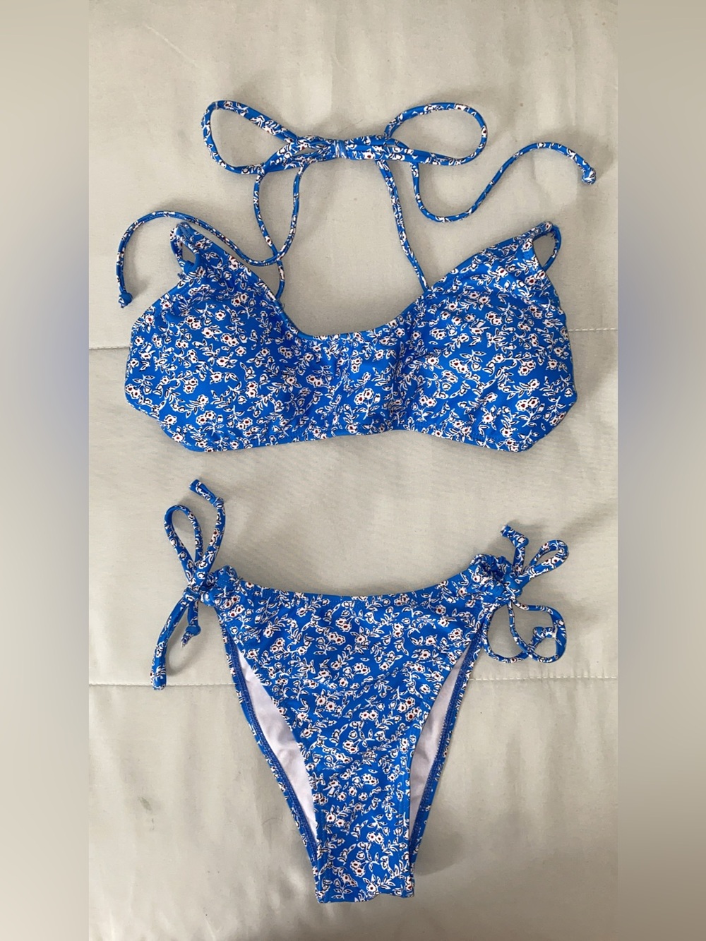 SHEIN Blue Floral Tie-Side Bikini Set